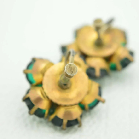 Gold Vermeil Sterling Marked Large Green Earrings - Picture 5 of 5